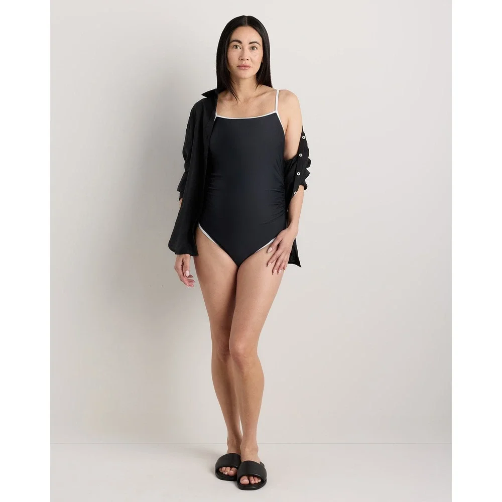 NWT Quince Maternity Italian Square Neck One-Piece‎ Swimsuit Black White Medium